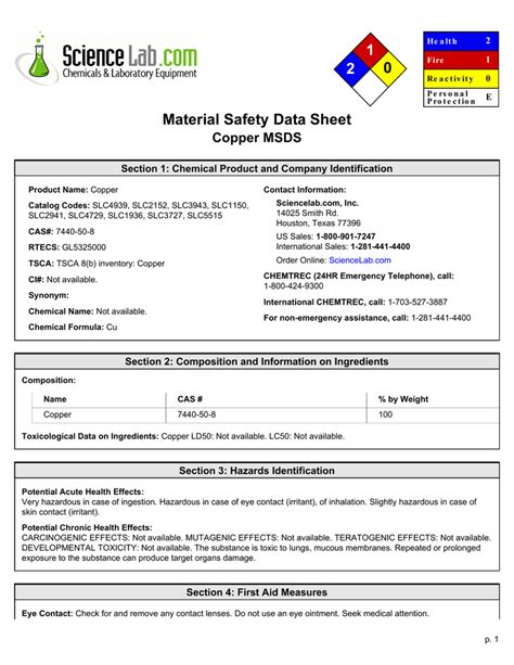 copper metal safety data sheet|msds for copper.